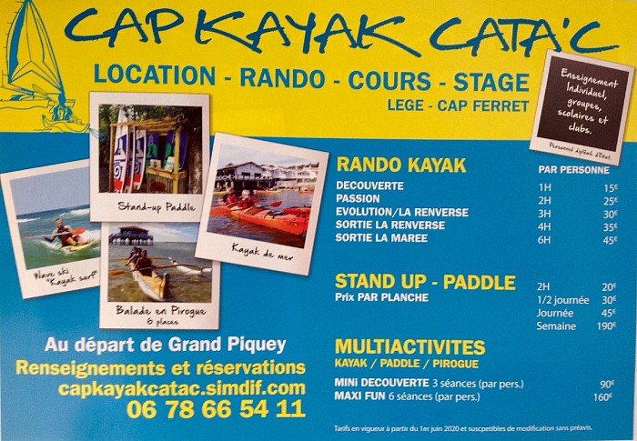 Tarif kayak pirogue stand up paddel